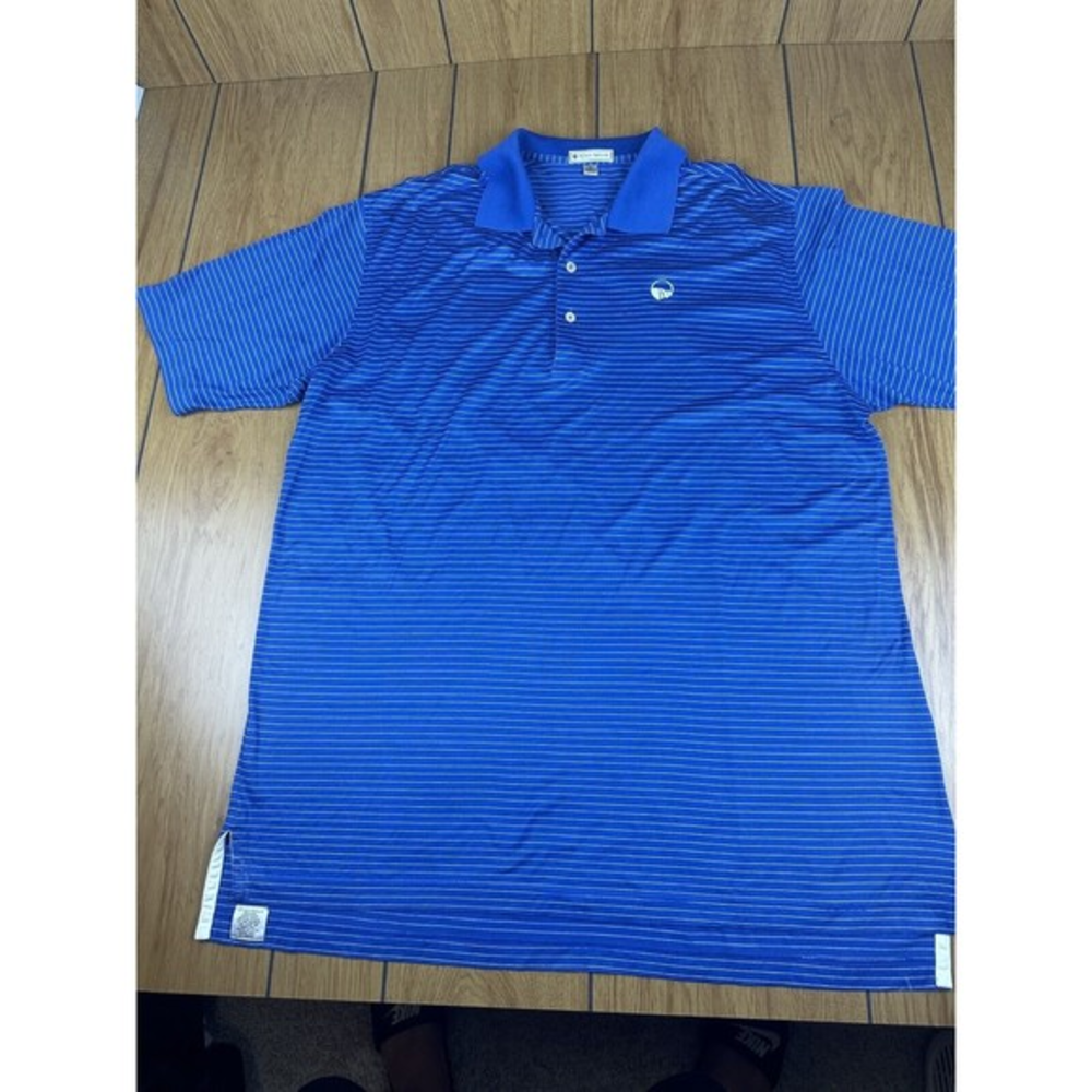 Peter Millar Men's Stretch Blue and White Striped Polo Shirt XL